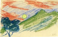 Mountainous Landscape (tree and green sun)