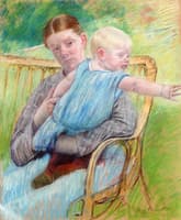 Mathilde Holding a Baby Who Reaches out to the Right