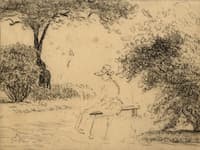 Etude d'une femme au jardin assise sur un banc