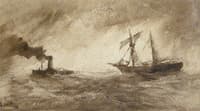 Steam tug towing cutter