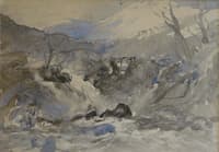 Sketch of a river in a montainous landscape