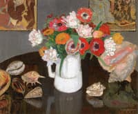 Bouquet of Anemones in a Pitcher and Sea Shells