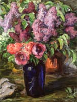 Summer Flowers in a Blue Vase