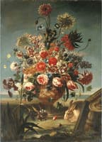 Flowers in a vase with rabbit
