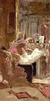 Madame Hessel Reading her Paper by the Fireplace (study)