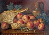 Ribston Pippins in a Rush Basket with Mistletoe Sprig