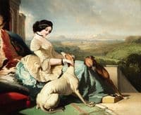 A Lady Sitting with two Greyhounds
