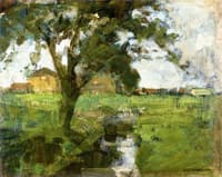 Farm scene with Tree in the Foreground and Irrigation Ditch