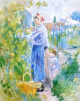 Mother and Child Picking Nasturtiums