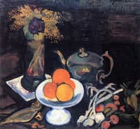 Still LIfe with Bowl of Fruit, Flowers and Onions