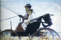 Girl And Lady Riding On Carriage