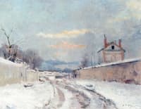 Entrance to a Village in the Snow