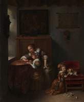 A Lady Teaching a Child to Read, and a Child Playing with a Dog