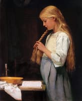 Girl Braiding Her Hair