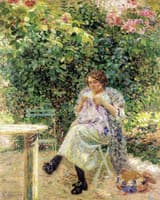 Woman Sewing in a Garden