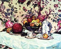 Still Life against Flowered Wall Paper