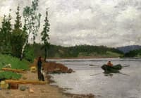 Man Rowing towards Land