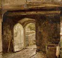 Sketch of a Doorway with a Water Barrel