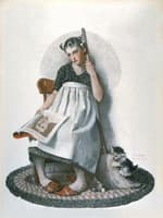 Girl with Broom and Kitten