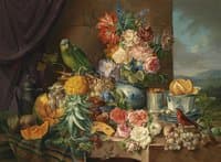 Still Life with Fruit, Flowers and Parrot