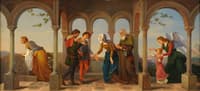 An angel brings St. Catherine to her parents