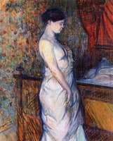 Woman in a Chemise Standing by a Bed