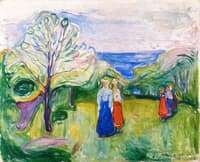 Cherry Tree in Blossom and Young Girls in the Garden