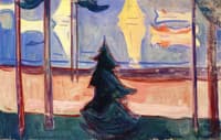 Beach Landscape with Trees and Boats