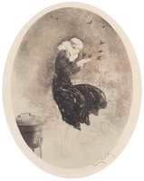 Lady Feeding Birds in the Snow