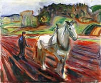 Man Plowing with a White Horse