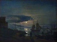 Copenhagen harbor in moonlight