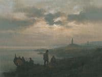 Coastal Landscape with Burial Mounds and Standing Stones