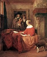 A Man Tuning a Violin and a Woman with a Score