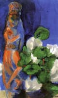 Indian Wooden Statuette and White Cyclamen