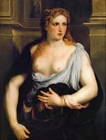 Portrait of a woman in green mantle