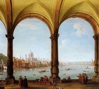 Prospect of London from a collonade with a distant view of St. Paul's and Old London Bridge