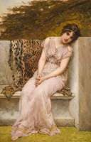 Portrait of a Young Woman Sitting on a Marble Seat