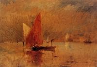 Red Sail in the Harbor at Venice