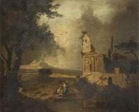 Figures Conversing in the Foreground; In the Distance, Bethlehem
