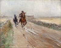 Landscape of Öland, gypsies on a horse