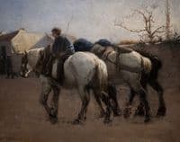 French Village Street with Horses