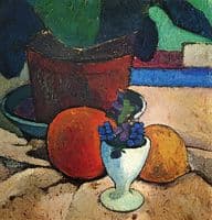Still life with plant leaf, lemon and orange