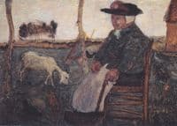 Old farmer with a goat