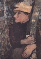 Woman with Straw Hat at the Birch