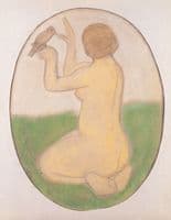 Kneeling woman with bird