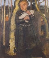 Girl with Cat in the birch forest