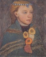 Girl with blue-and-white chain in her hair
