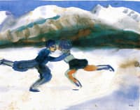 Ice Skaters on Mountain Lake