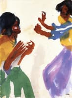 Two Dancers in Green and Violet Skirts
