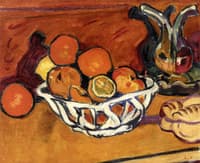 Basket of Fruit, Bread and Cruet